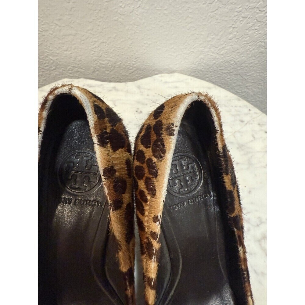 Tory Burch Calf Leather Sally Wedge Leopard Print Round Toe Heel Sz 6 Maybe - Picture 9 of 12
